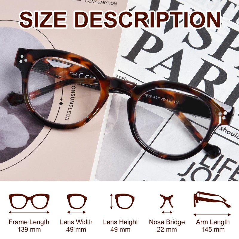 ZESAKER Reading Glasses for Women Men, Retro Round Frame Blue
