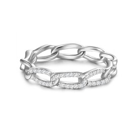 GLANZSTÜCKE MÜNCHEN Women's Ring 925 Sterling Silver with White Zirconia - Link Look Silver Ring Chain Look, 58, Silver, No Gemstone
