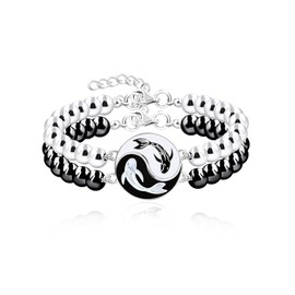 2 Yin Yang Bracelets Set for Couples - His and Hers Hematite Beads Bracelets for Men Women with Extended Stainless Steel Chain, Matching Puzzle Yinyang Bracelets for Boyfriend Girlfriend Best Friends,