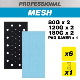 Trend Professional 115 x 230 mm Half Sheet Sanding Pads, 80/120/180 Grit + Pad Saver, 7 Pack, Mesh Abrasive for Large Surface Prep and Finishing, AB/HLF/M7/P