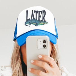 Later Gator Trucker Hat for Men & Women Foam Front Classic 5 Panel Mesh Snap Back White/Neon Blue Trucker Hat