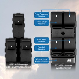 Drive Side Power Window Switch, 3 Passenger Window Switch Replacement for 2007-2013 Silverado Sierra 1500 2500HD 3500HD, 25789692, 22895545