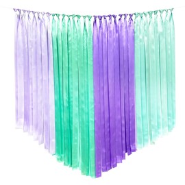 Mermaid Party Decorations Purple Teal Streamer Backdrop 197 Ft×1.97" Wide Satin Ribbon Fringe Hanging Garland for Mermaid Birthday Baby Shower Wedding Bridal Shower Bachelorette Hen Party Supplies