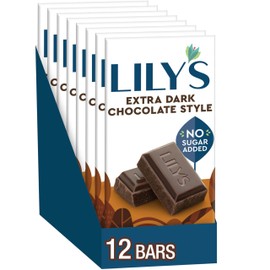 LILY'S Extra Dark Chocolate Style No Sugar Added, Sweets Bars, 2.8 oz (12 Count)