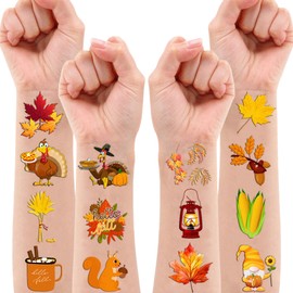 100 PCS Fall Autumn Temporary Tattoos Themed Birthday Party Decorations Favors Supplies Décor Funny Pumpkin Thanksgiving Leaves Tattoo Stickers Gifts For Game Kids Boys Girls Classroom School Prizes