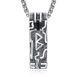 HXWZB Viking Rune Necklace Sterling Silver Norse Viking Black Onyx Pendant Nordic Viking Jewellery for Men Women