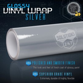 Solutions 60" x 96" Inch Gloss Silver Glossy Vinyl Wrap Film Decal Bubble Free Air Release