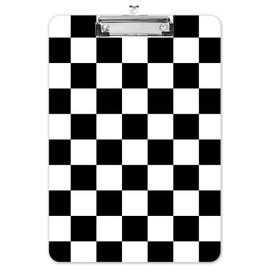Fashion A4 Clipboard, Standard Letter Size 9" x 12.5", Decorative Wooden Clipboard with Low Profile Metal Clip for Office, School, Teachers, Black White Checkered Plaid