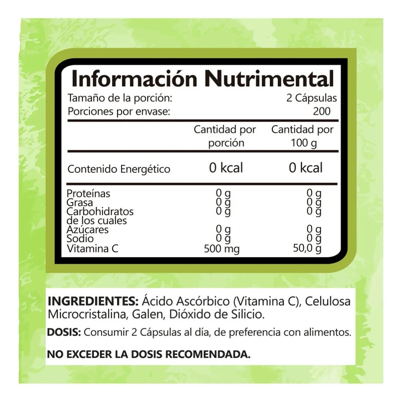 Natural Green Vitamina 100caps 500mg Alta Absorción Pureza