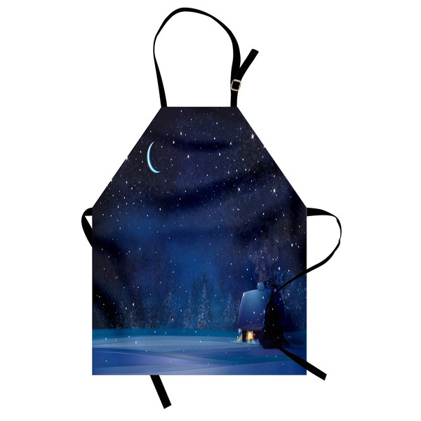 Lunarable Night Sky Apron, Christmas Themed Landscape Winter Snowy Forest