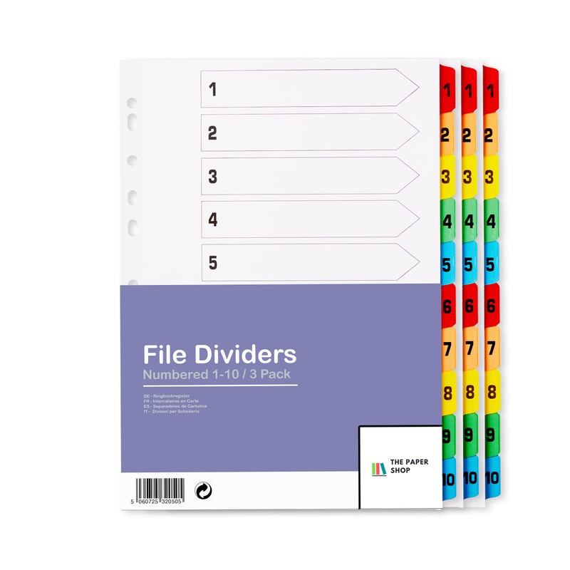 File Dividers A4, 10 Part Folder Dividers for Ring Binders