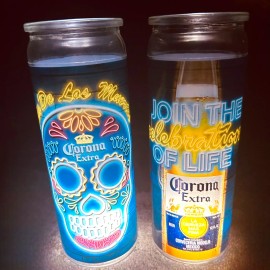 Corona Extra Day of the Dead Set of 2 - 7.25” Tall Candle Jars w/TeaLights  RARE
