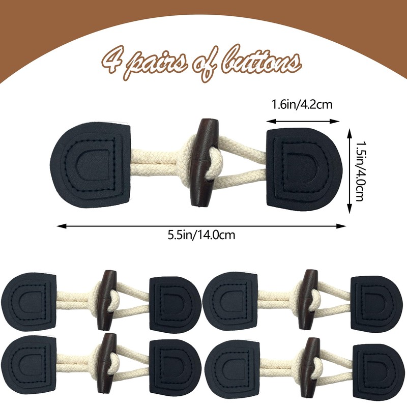 DHER 4 Pairs Leather Buttons Toggle Buttons Wooden Buttons Closure
