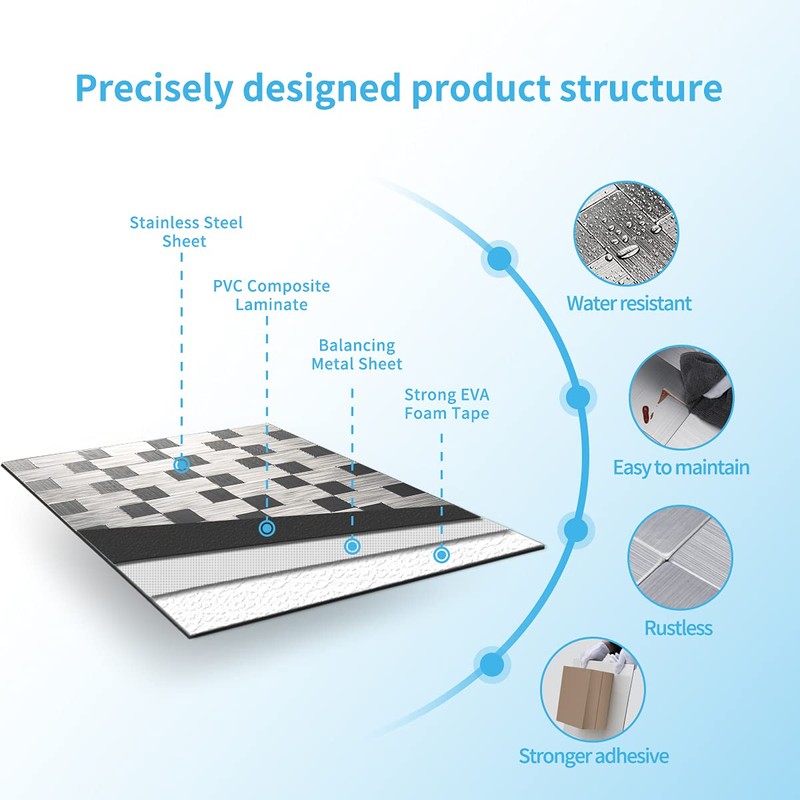 Art3d 10-Pack Self-Adhesive Metal Backsplash Peel and Stick Tile for