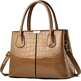 XingChen Handbag and Purse for Women Patent Leather Shoulder Bag Crocodile Pattern Top-Handle Satchel Tote Wallet(Gold)