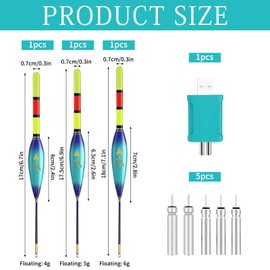 DAZZTIME Fishing Floats, Pack of 3 LED Floats, Fishing, Float Fishing Set, Fishing Float, Fishing Accessories, Floats Fishing with Gravity Sensing, Fishing Float Set, Fishing at the Lake, River or