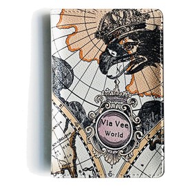 Lumbor37 Porta Pasaporte Cartera para Pasaporte RFID, Titular de Pasaporte y Visa Tarjeta de Cuero PU de Alta Calidad Retro Mapa del Mundo (Blanco)