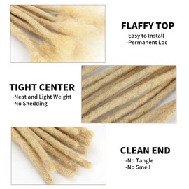 Human Hair Loc Extensions 0.6cm Width 30 Stands Handmade and 100% Human Hair Can Be Curled and Bleached Dreads Extension with Needle for Men and Women(0.6cm 8 Inch/30Strands-613#)