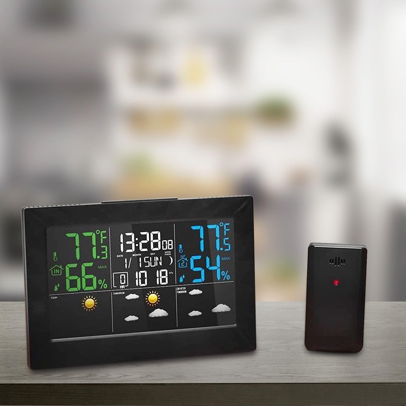FISHTEC Weather Station LCD Colours with Wireless Outdoor Sensor -