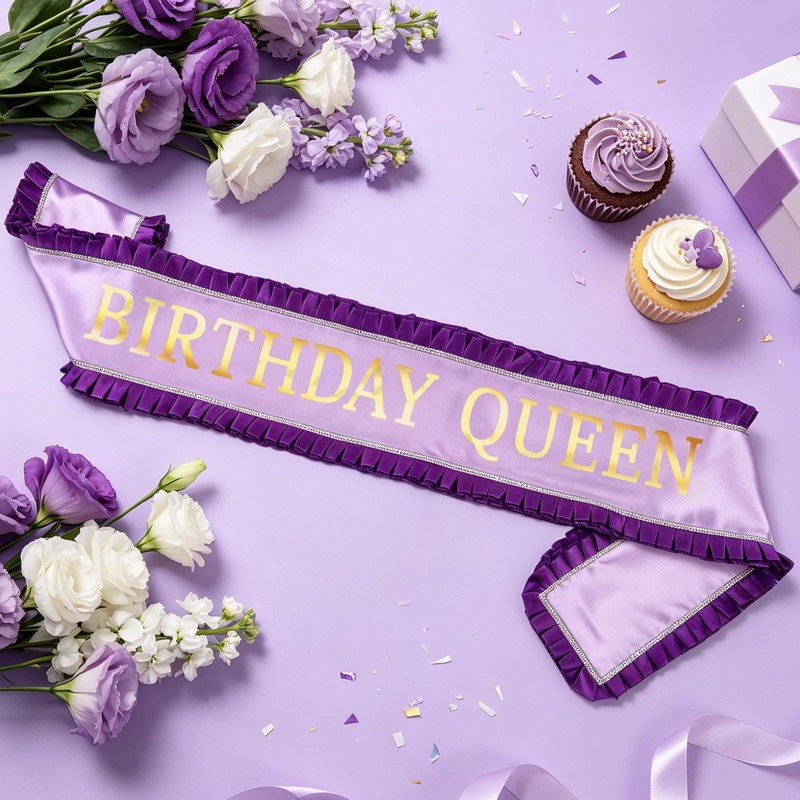 CORNER LACE Double Layered Birthday Queen Sash with Rhinestone Border