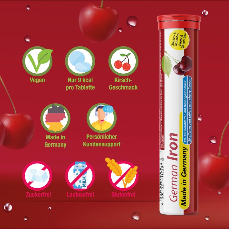 German Iron Effervescent Tablets, Pack of 140, Cherry Flavour, 14
