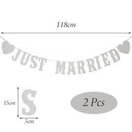 2 PCS Just Married Decorations,Just Married Banner,Wedding Bunting Banner Hanging Garland,just Marrieds Sign Wedding Bunting Decoration for Table Reception,Garden Engagement,Car Decorations.