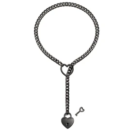 paloli Womens Slip Chain Necklace Heart O-Ring, Punk Rock Cuban Long Necklace Jewelry For Women, Adjustable Lariat Y-Necklace Heart Locker With Key (Black, 32'')