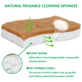 HileSwan Natural Kitchen Sponges, 12 Pack Non-Scratch Scrubber, Biodegradable Compostable Sisal Cellulose Dish Scrub Sponges, Household Cleaning Sponges for Dishes
