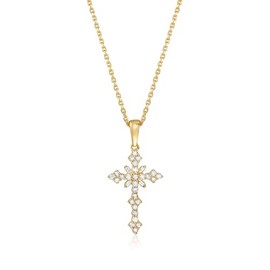 Ross-Simons 0.25 ct. t.w. Diamond Cross Pendant Necklace in 18kt Gold Over Sterling. 16 inches