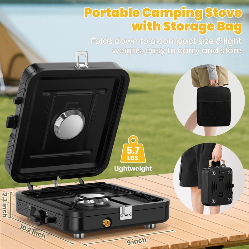 2 Burner Camping Propane Stove, Portable Folding Propane Stove with