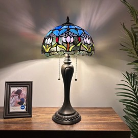 enjoy decor lamps Tiffany Style Table Lamp Blue Stained Glass Tulips LED Bulbs Included 22"H*12"W