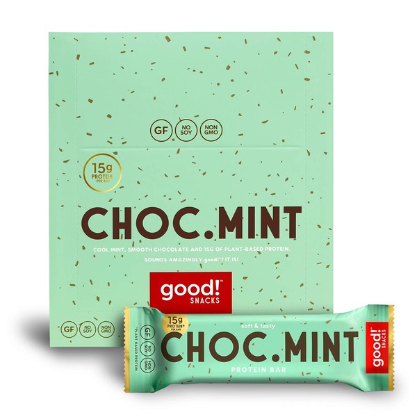 good! Snacks Vegan Chocolate Mint Protein Bar | Gluten-Free, Plant Based, Low Sugar, Kosher, Soy Free, Non GMO | 15g Protein (12 Bars)