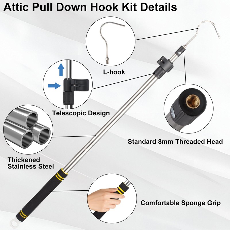 Attic Ladder Hook Pole, 38" to 64" Attic Ladder Pull
