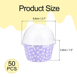 sourcing map 50 Set Cupcake Liners with Dome Lids, Muffins Liners Wrappers, Disposable Baking Cups for Wedding and Birthday Party Decoration Purple