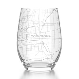 Well Told Engraved Columbus Ohio Map Stemless Wine Glass, Etched Wine Glass (15 oz, Clear) City Map Wine Glass, Custom Wine Glass, Gifts for Wine Lovers