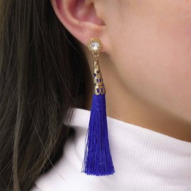 Xmsrn Vintage Crystal Stud Earrings Blue Long Tassel Dangle Earrings Long Line Tassel Earrings Long Tassel Drop Earrings Long Blue Tribal Drop Dangle Earrings for Women
