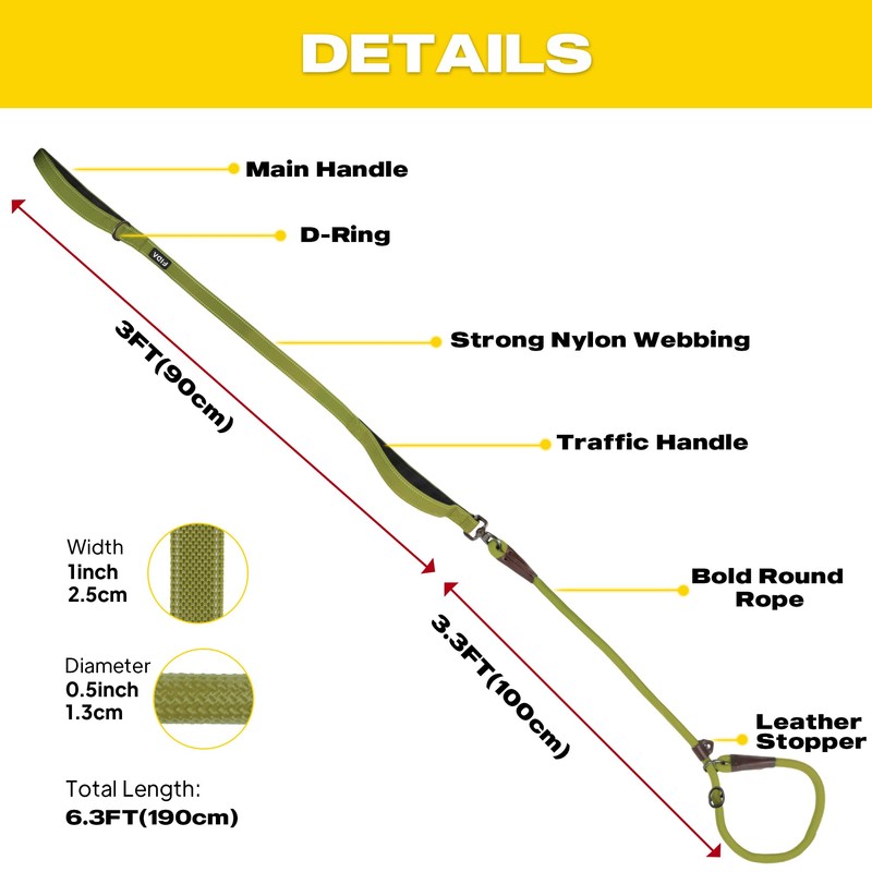 Fida 2-in-1 Slip Leads for Dogs with Double Handles, Tangle