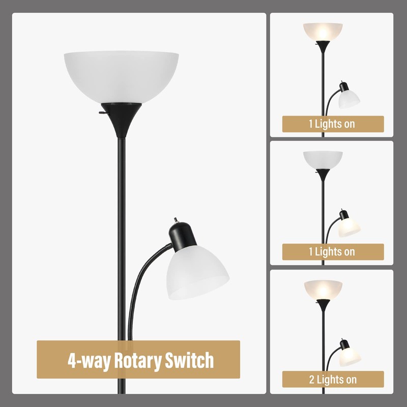 HonoDing Adjustable Silver Floor Lamp with Reading Light Susan Modern