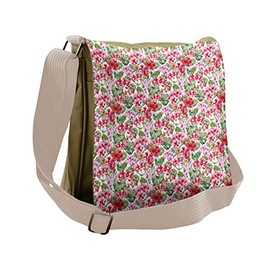 Lunarable Geranium Messenger Bag, Spring Floral Field Garden, Unisex Cross-body