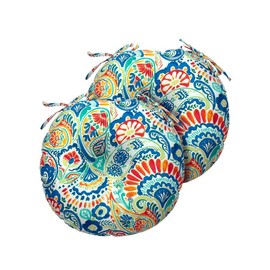 Magpie Fabrics 15" Round Bistro Seat Cushions with Ties, Set of 2, Waterproof All Weather Tufted 4" Thick Patio Chair Pads for Home Garden Dining Metal Stool - Paisley Multi