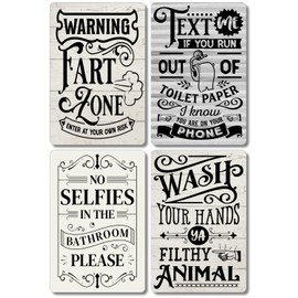 Funny Bathroom Sign - Metal Plaque, Toilet Humour, Jokes, Quotes & Sayings, Bath Decor, Home Accessories for Wall, Door, House for Welcoming Guests - 20cm x 30cm (Set of 4 Bathroom Signs)
