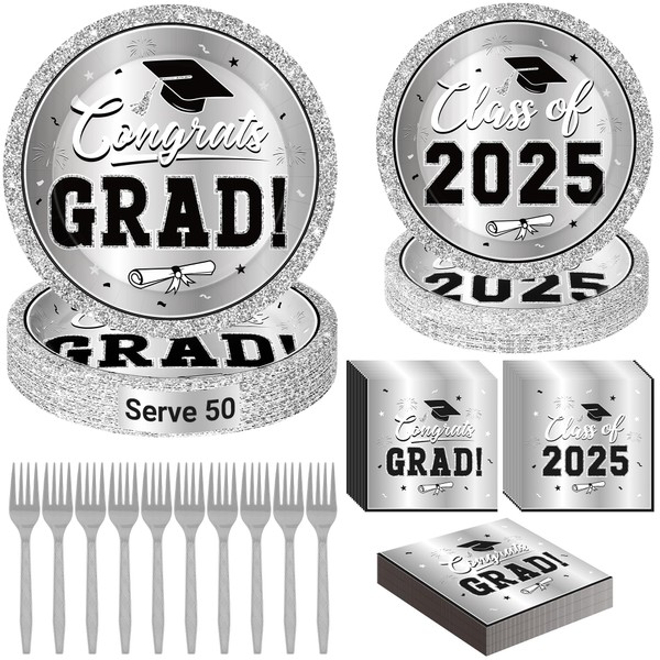 50 SET Graduation Decorations, Disposable Graduation Plates and Napkins 2025