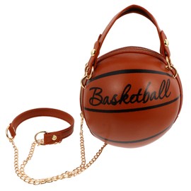VALICLUD Shoulder Bag Round Basketball Shape Handbag Novelty Purse Circle Shoulder Bag for Women, Brown 1
