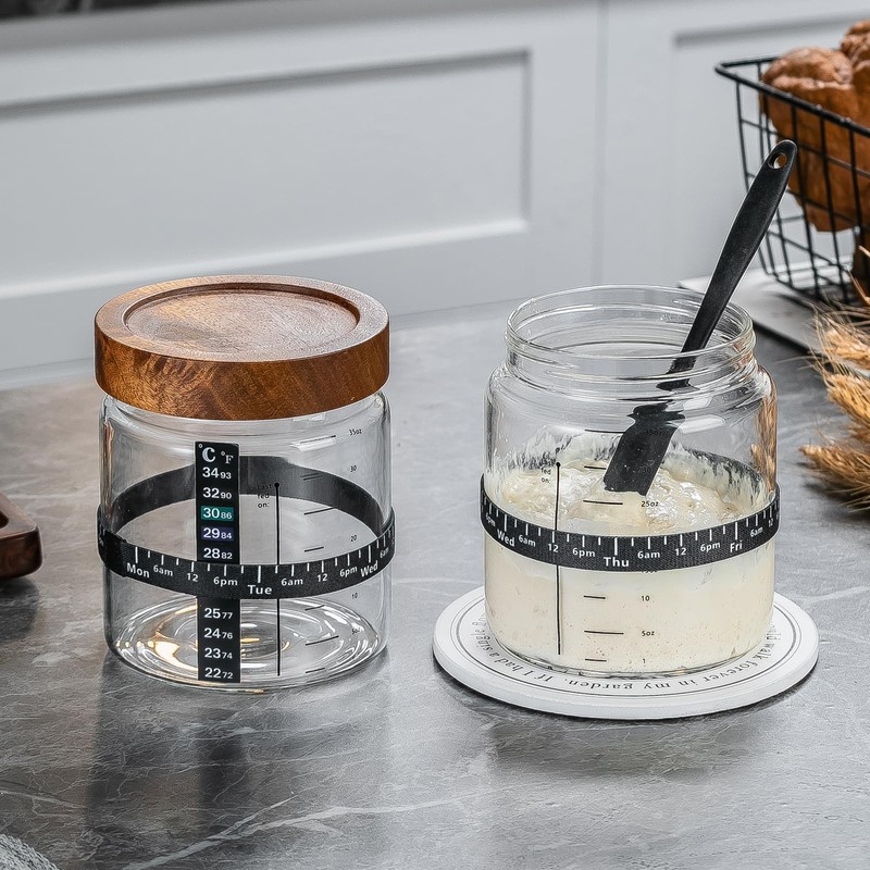 Wissy&Konny Sourdough Starter Jar 2Pack 35OZ with Ounce Scale Line,Date
