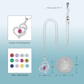 LynChoe Heart Birthstone Silver Necklace for Women, S925 Sterling Silver Pendant Necklace Birthday Jewelry Gifts for Her Mother Mom Wife Girlfriend (July-Ruby Red)