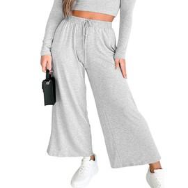 PEIARA Capri Cropped Wide Leg Pants Women Palazzo Flowy Summer Ankle Culottes Pant Lightweight Loose Beach Travel Clothes Gaucho Casual Drawstring Lounge Spring Break Outfits 2025 Grey