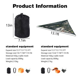 Triangle Hammock,13ft Triangle Camping Hammock, with 3 Ratchet Tie Down Straps and Storage Bag, Max 800 Lbs,Multi Person Portable Hammock for Adults Kids,for Travel Backyard Outdoor Garden Camping