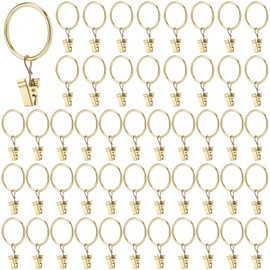 CHUIFAI Pack of 50 30 mm Metal Curtain Rings with Clips, Gold Curtain Rings with Clips, Metal Curtain Rings Curtain Hanging Rings, Curtain Clips Gold for Shower Curtains Window Curtains