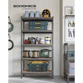 SONGMICS 5-Tier Storage Shelves, Garage Storage, Boltless Assembly, Adjustable Shelving Unit, 17.7 x 35.4 x 70.9 Inches, Load 1929 lb, for Shed Warehouse Basement Kitchen, Gray UGLR450G01