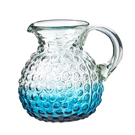 Amici Home-Catalina Pitcher, Aqua, Artisan Handmade Mexican Recycled Glass, For Sangria, Iced Tea, Juice and other beverages, 8” D x 8” H, 80- Ounce, Made in Mexico
